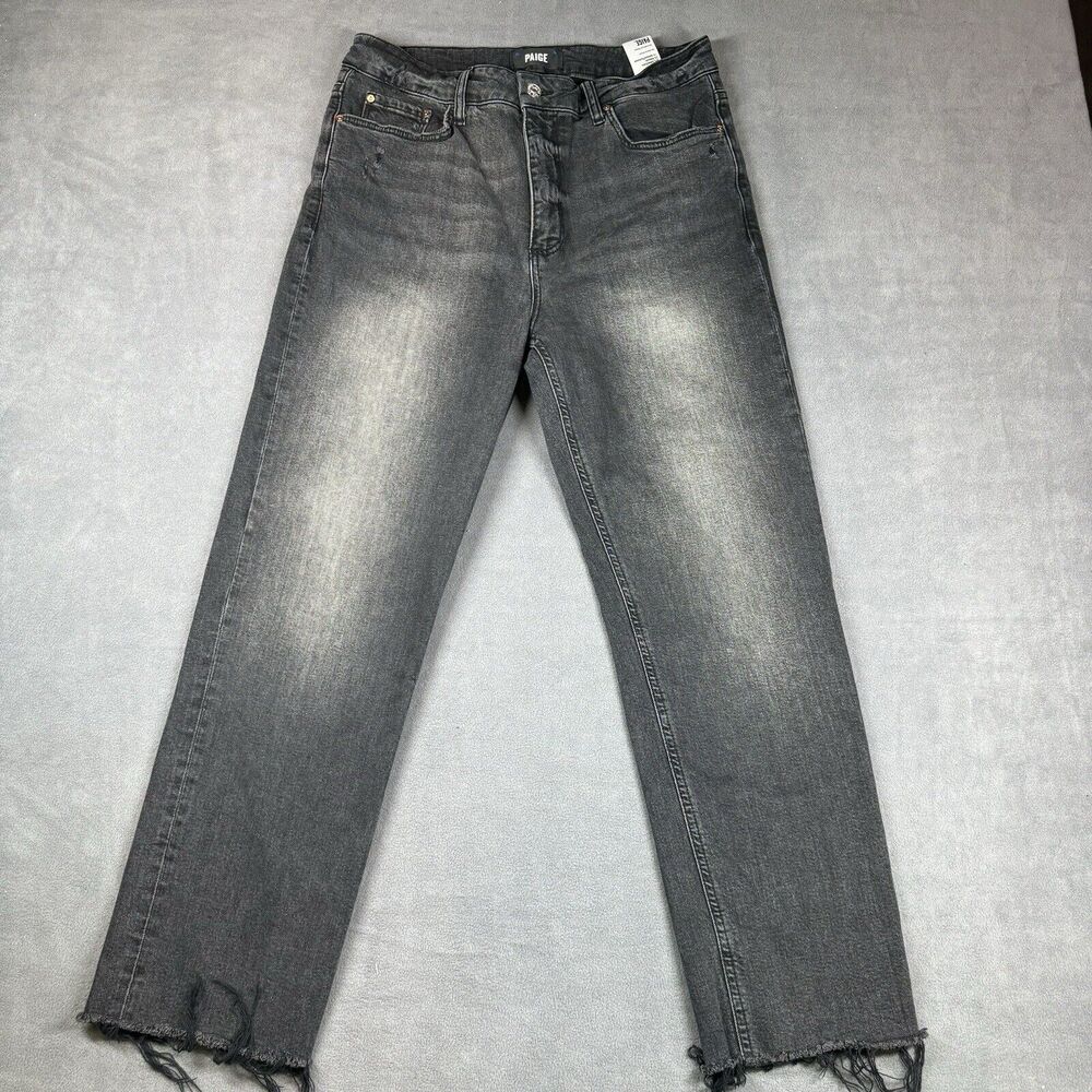 Paige Women’s Stella Straight Leg Black Jeans Distressed Size 31